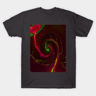 Digital collage, special processing. Energy flows, violet and green. T-Shirt